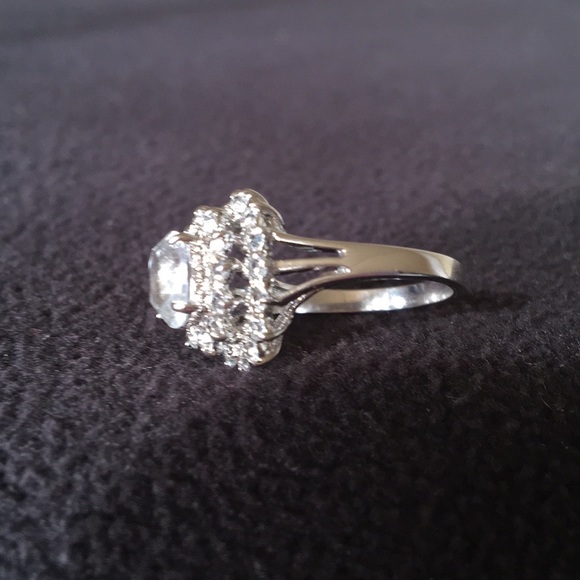 Simulated Diamond and Silver Cocktail Ring - Picture 5 of 10